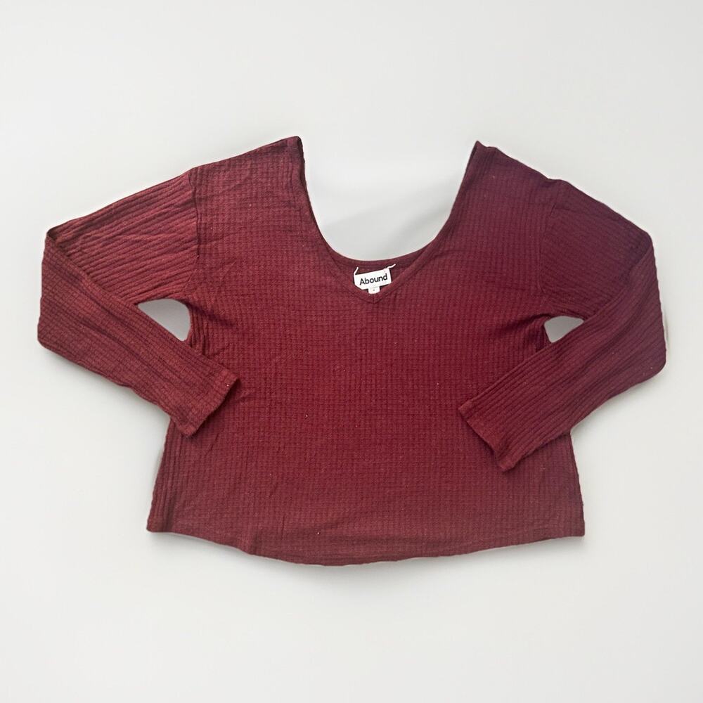 Abound Medium Burgundy Waffle Knit Scoop Neck Long Sleeve Shirt Casual Cozy